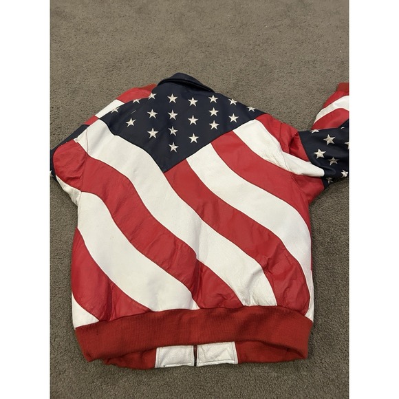 Vintage Michael Hoban Jacket Mens Large Leather Bomber American Flag USA WhereMI - Picture 2 of 3